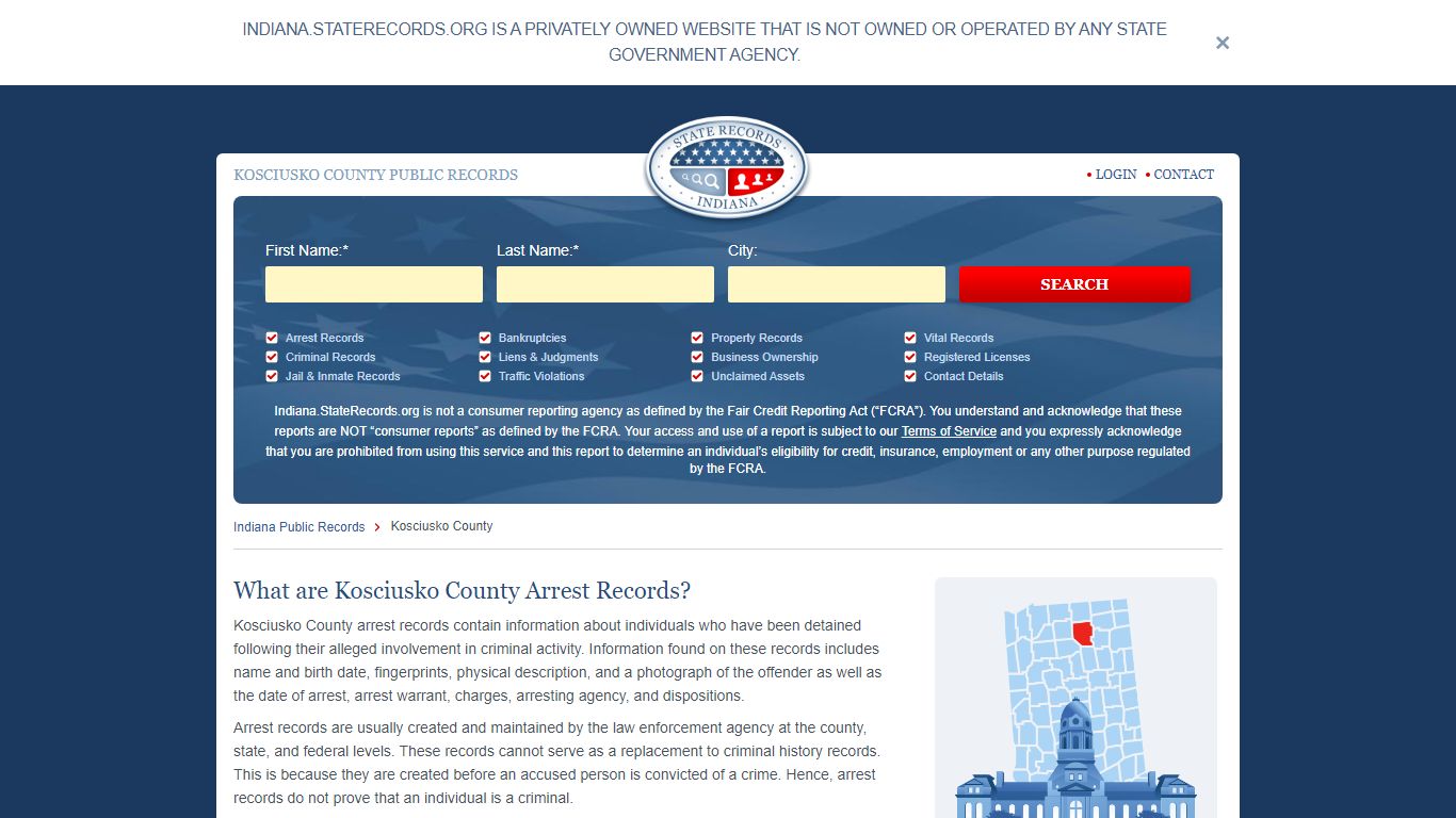 Kosciusko County Arrest, Court, and Public Records | StateRecords.org